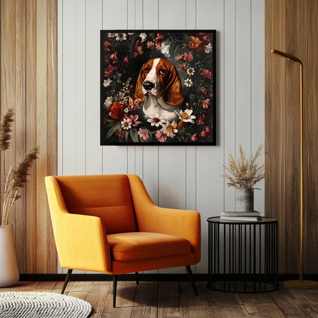 Framed Basset Hound portrait prints – wall art and decor from The Garden Menagerie