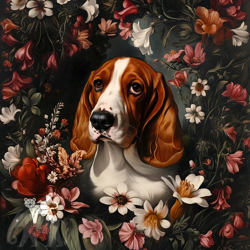 Basset Hound dog pet portrait wall decor by The Garden Menagerie