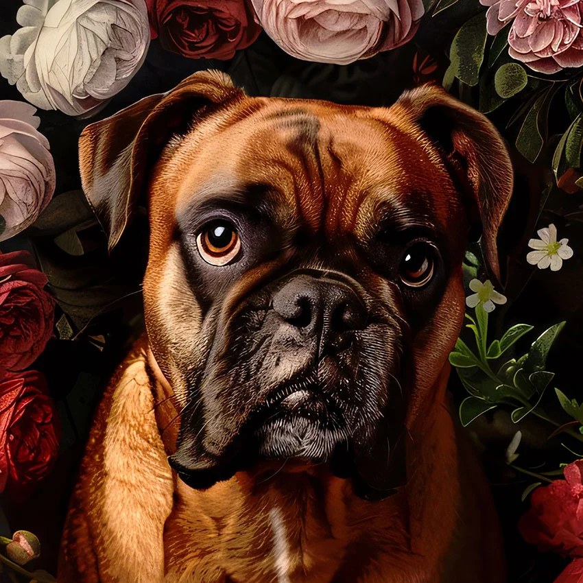 Framed Boxer portrait – classic dog art from The Garden Menagerie