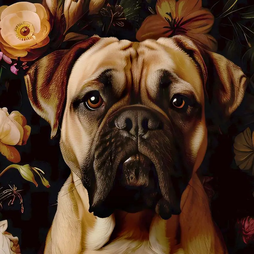 Framed Bullmastiff portrait – classic dog art from The Garden Menagerie