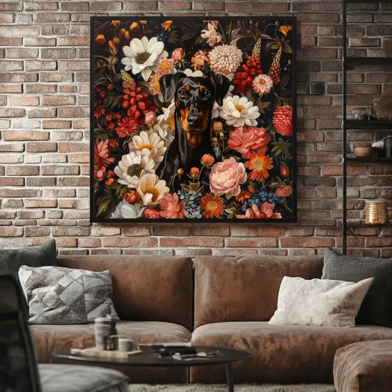 Framed Dobermann portrait prints – Dog wall art and decor from The Garden Menagerie