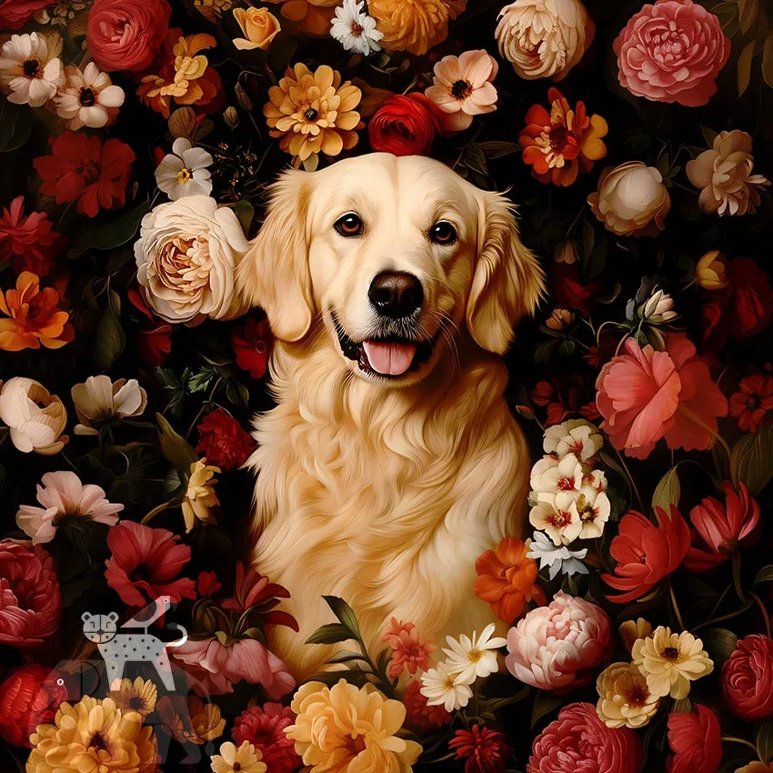 Golden Retriever dog pet portrait wall decor by The Garden Menagerie