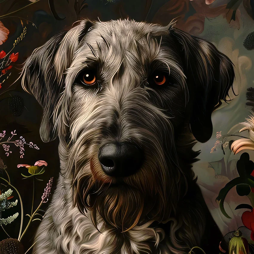 Framed Irish Wolfhound portrait – classic dog art from The Garden Menagerie