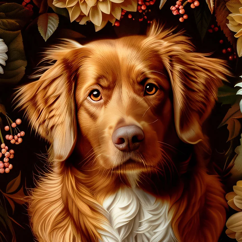 Framed Nova Scotia Duck Toller portrait – classic dog art from The Garden Menagerie