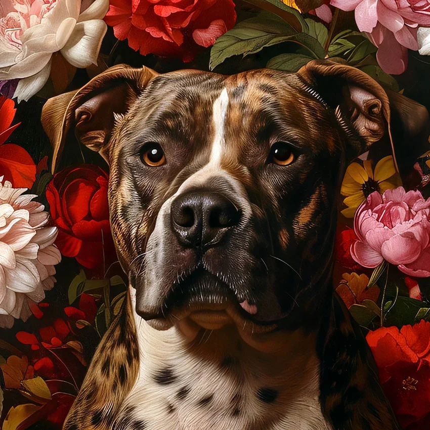 Framed Pitbull portrait – classic dog art from The Garden Menagerie
