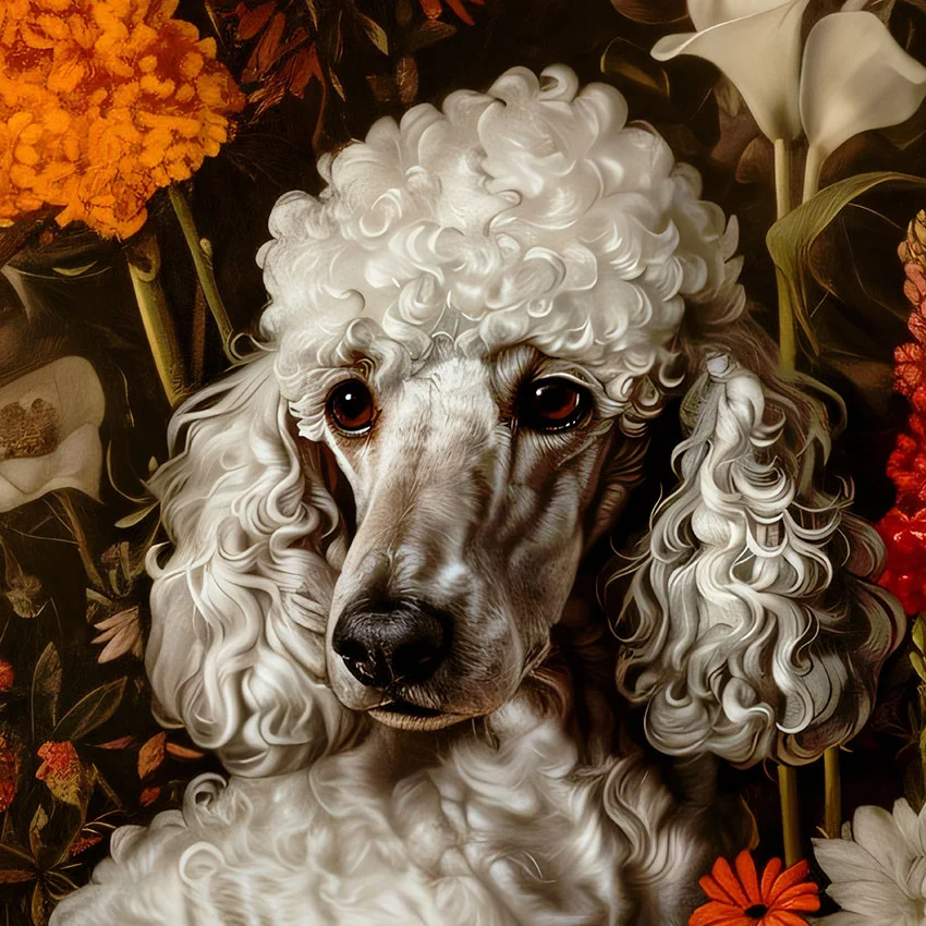 Framed Poodle portrait – classic dog art from The Garden Menagerie