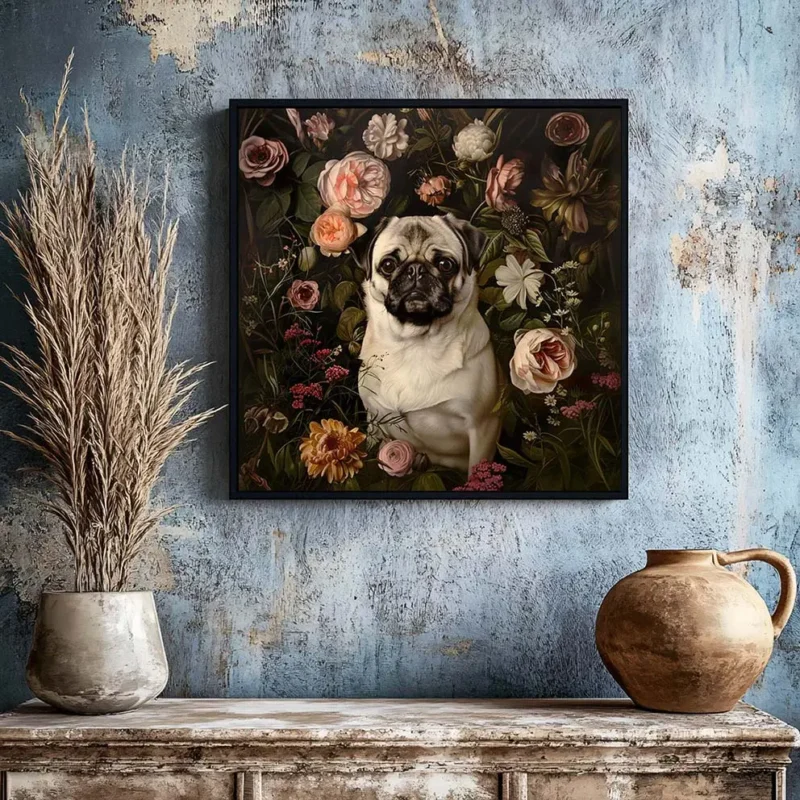 Framed Pug portrait prints – Dog wall art and decor from The Garden Menagerie