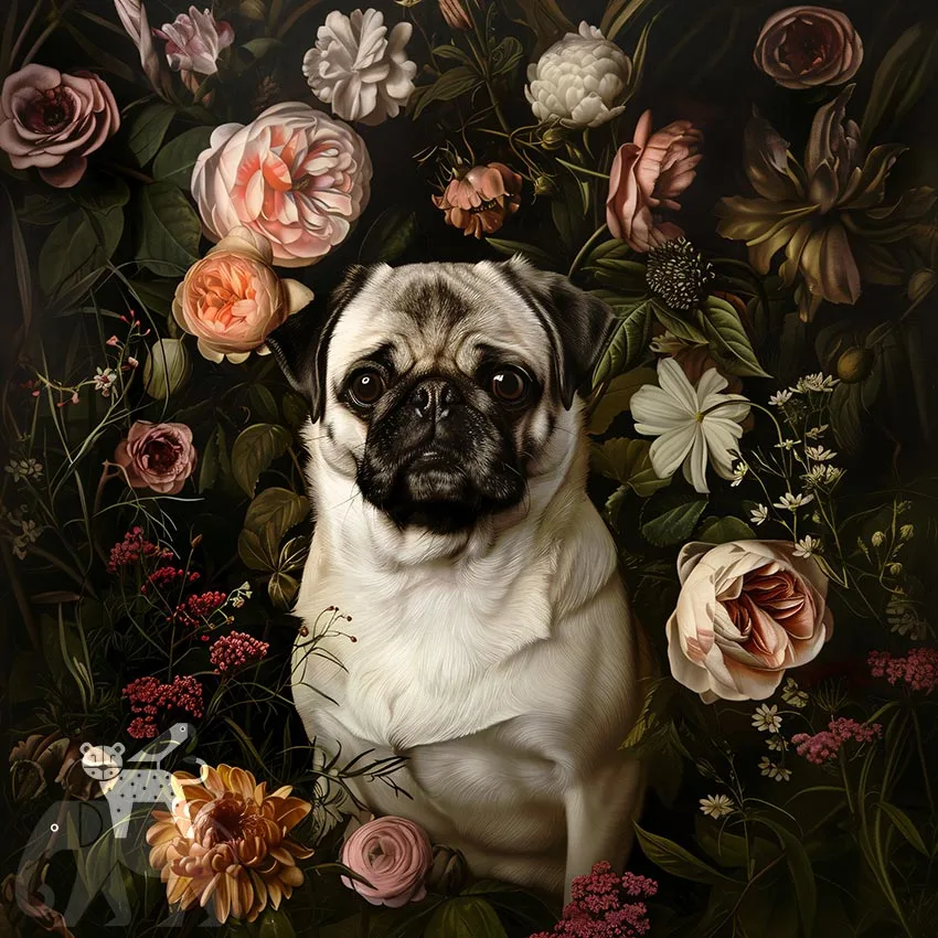 Pug dog pet portrait wall decor by The Garden Menagerie