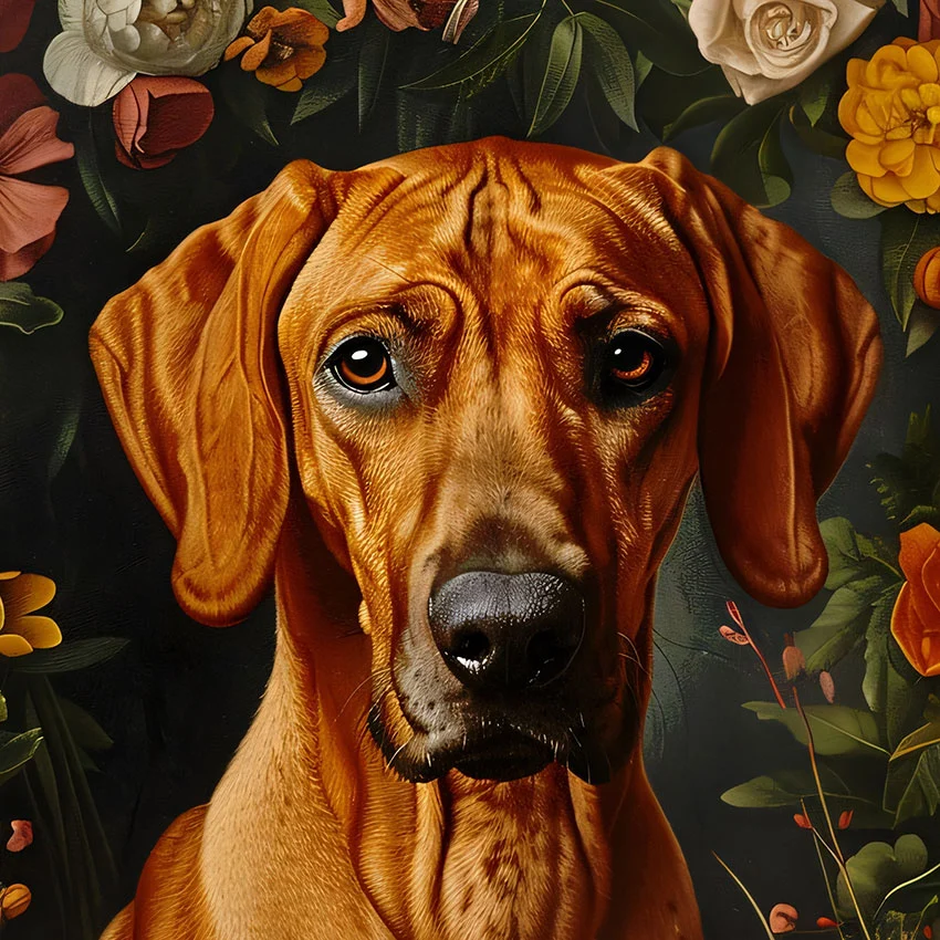Framed Rhodesian Ridgeback portrait – classic dog art from The Garden Menagerie