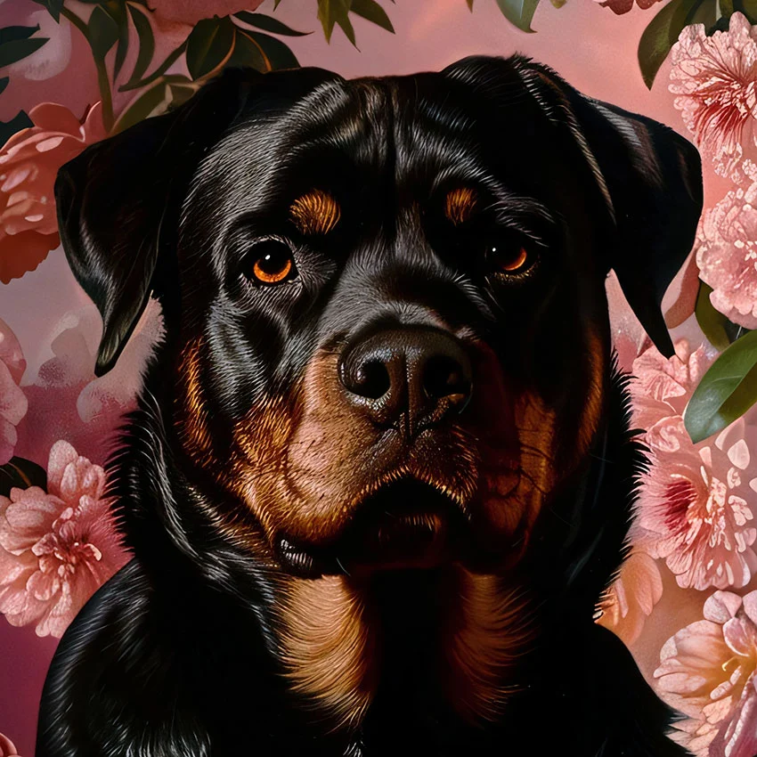 Framed Rottweiler portrait – classic dog art from The Garden Menagerie