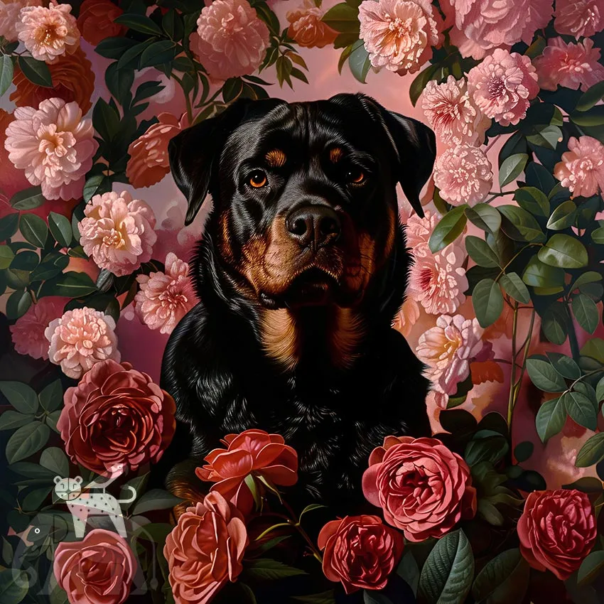 Rottweiler dog pet portrait wall decor by The Garden Menagerie