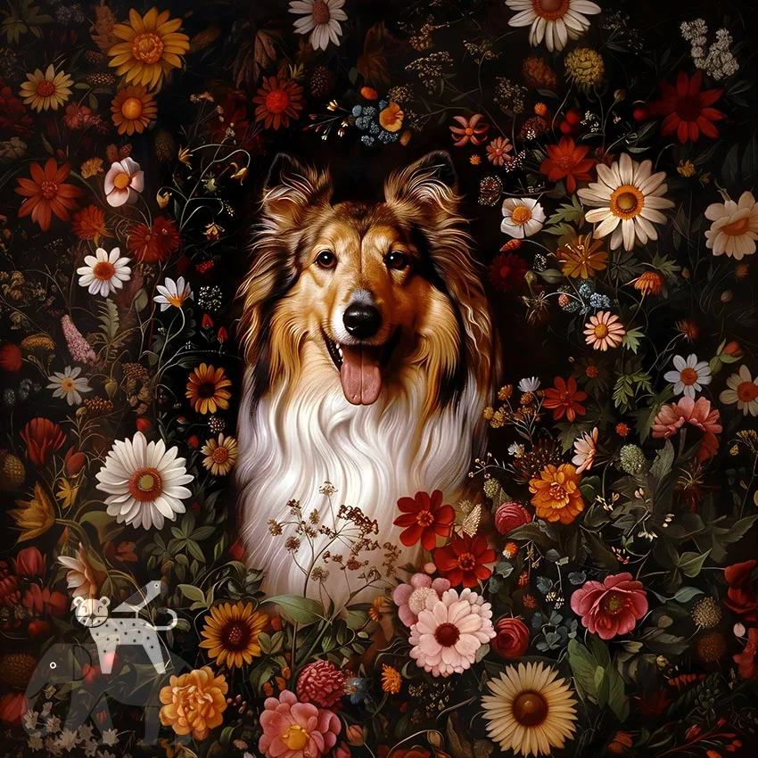 Rough Collie dog pet portrait wall decor by The Garden Menagerie