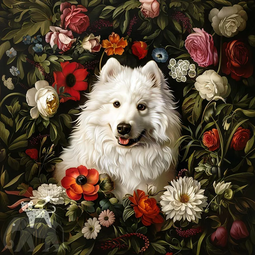 Samoyed dog pet portrait wall decor by The Garden Menagerie
