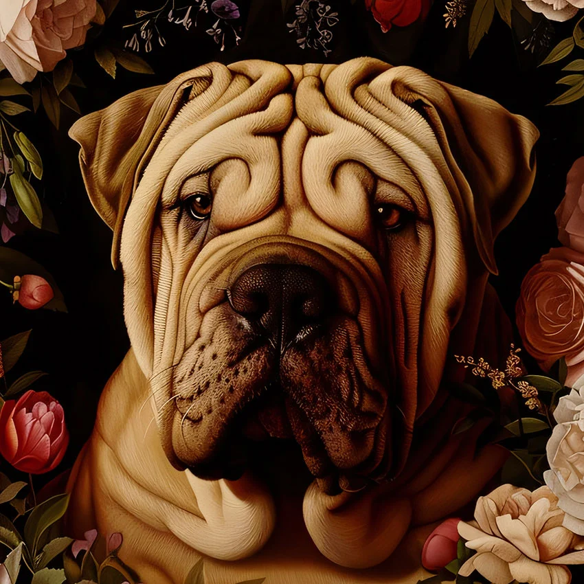 Framed Shar Pei portrait – classic dog art from The Garden Menagerie