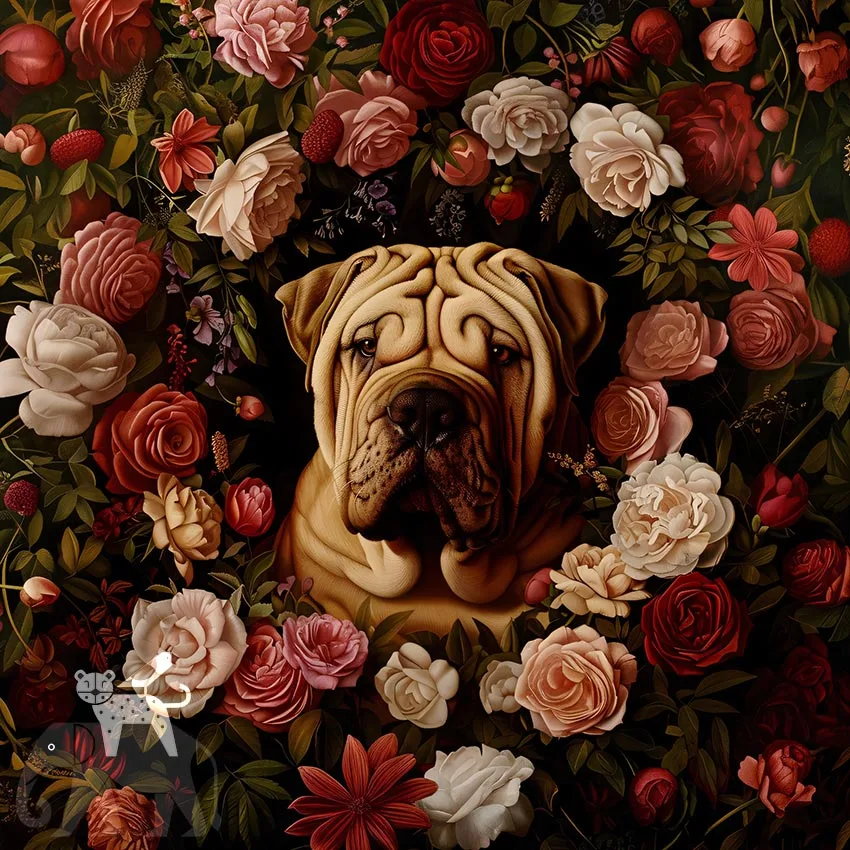 Shar Pei dog pet portrait wall decor by The Garden Menagerie