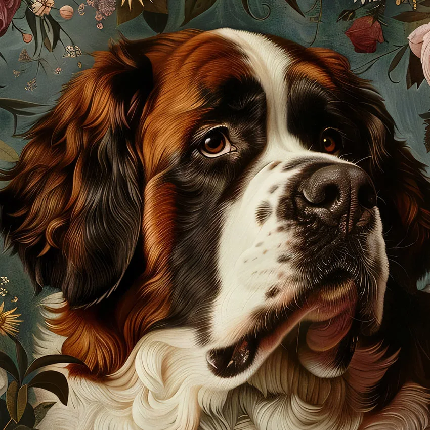 Framed Saint Bernard portrait – classic dog art from The Garden Menagerie