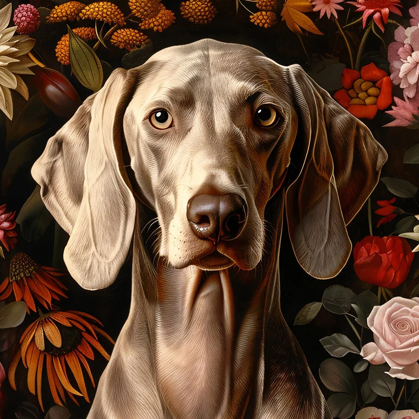 Framed Weimaraner portrait – classic dog art from The Garden Menagerie