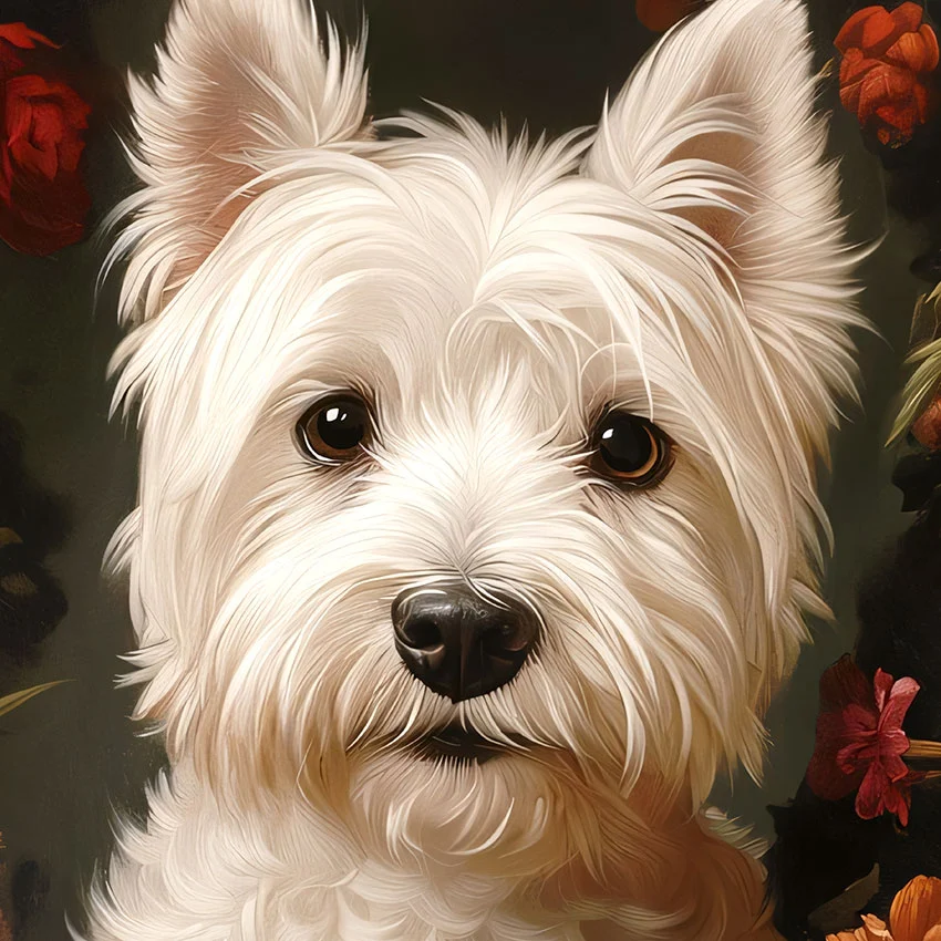 Framed West Highland White Terrier portrait – classic dog art from The Garden Menagerie